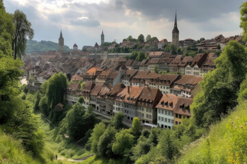 Obraz premium Panoramic view of Bern created with Generative AI technology