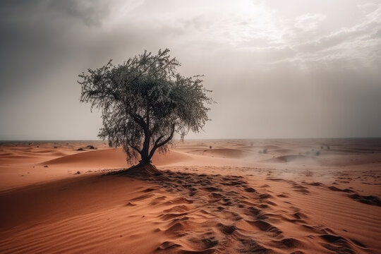 tree in the desert for climate crisis created with Generative AI technology