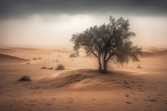 tree in the desert for climate crisis created with Generative AI technology © Robert Herhold