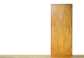 Wooden door and parquet floor on transparent background