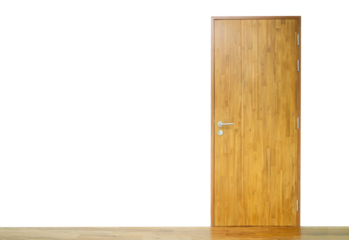 Wooden door and parquet floor on transparent background