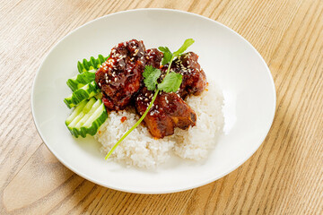 rice with pork and sauce