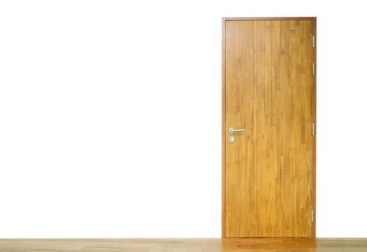 Wooden door and parquet floor on transparent background