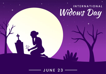 International Widows Day Vector Illustration on June 23 with Woman Mourns and Injustice Faced by Widow in Flat Cartoon Hand Drawn Templates