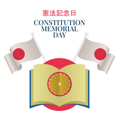 Constitution Memorial Day vector illustration. japan constitution memorial day with book and flag. flat japanese constitution memorial vector design.