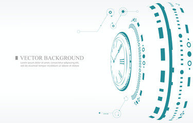 Technology white background.abstract analog clock.mechanic concept