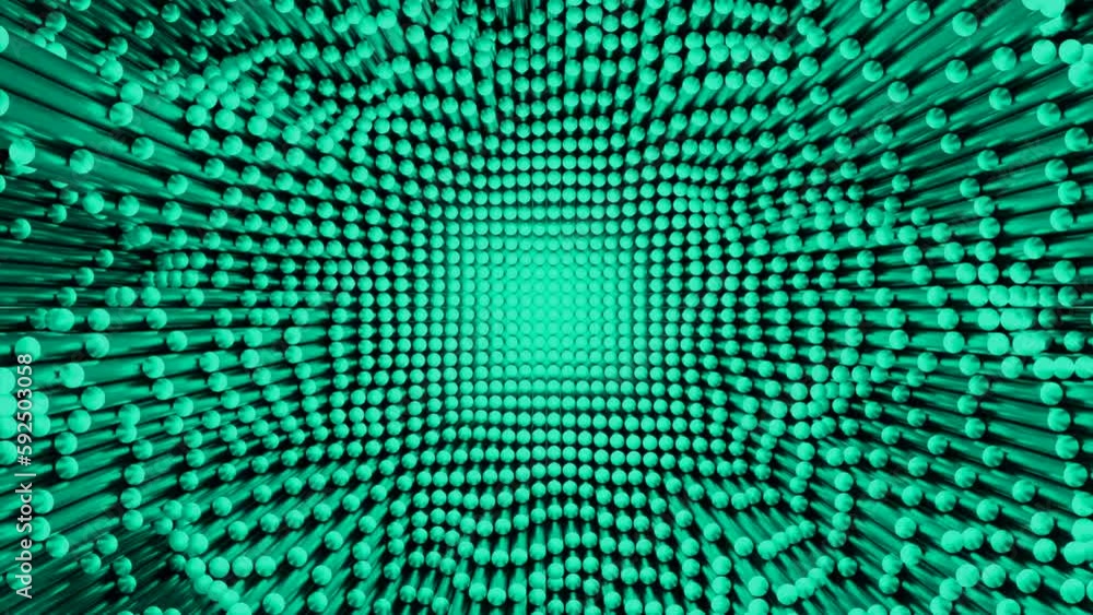 Poster green and turquoise background with small squares. design. black background with flying small square