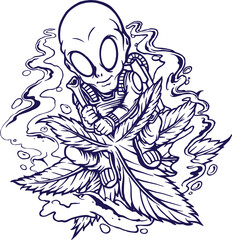 Flying alien astronaut with cannabis leaf illustrations silhouette vector for your work logo, merchandise t-shirt, stickers and label designs, poster, greeting cards advertising business