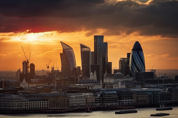 Fototapeta na wymiar london skyline in the sunrise created with Generative AI technology