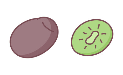 Kiwi doodle sketch illustration. Vector hand drawn outline fruit doodle icon. Watercolor effect