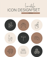 Linestyle Icon Design Set Wine
