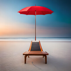 Photo ai generated photo red umbrella sitting on top of a sandy beach