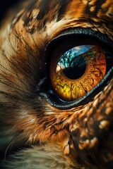 Owl's eye extreme close-up, macro photo, Eye of the Short-eared Owl, Asio flammeus. Portrait of Great Grey Owl or Lapland Owl, Strix nebulosa, a very large owl, eye. Generative Ai.