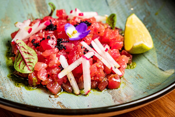 Steak tartare of raw minced meat