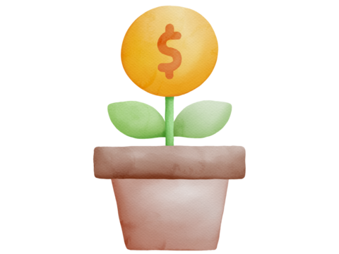 plant pot money icon business watercolor hand draw element transperance background