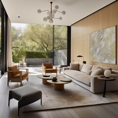 Fototapeta premium Large luxury modern bright interiors Living room. Generative Ai.