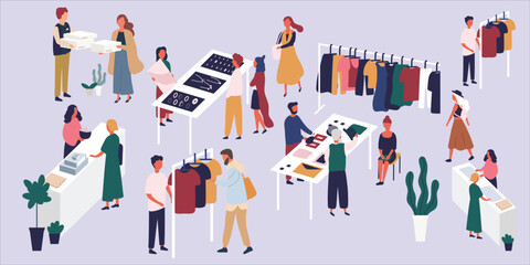 fashion shop, super sale, and people illustration