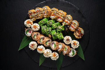 sushi on the black background