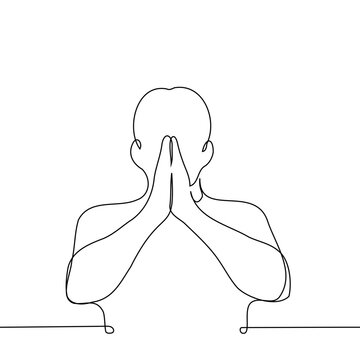 recommend clip art: silhouette of a man folded his palms together - one line drawing vector. concept greeting, salutation, prayer, blessing, supplication, gratitude
