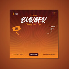 Vector burgers social media post banner template and food menu