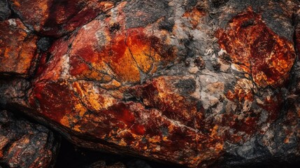 Obraz na płótnie Canvas Dark red orange brown rock texture with cracks. Close-up. Rough mountain surface. Stone granite background for design. Nature.