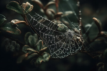 water droplets on spider web generative ai