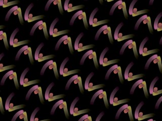 Abstract pattern with pink and yellow lines and dots on black background 