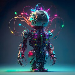 A lone robot standing in a dark environment created with generative ai technology