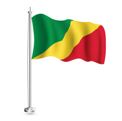 Republic of the Congo Flag. Isolated Realistic Wave Flag of Republic of the Congo Country on Flagpole.