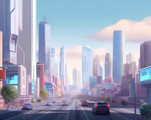 Future city in 2D style
