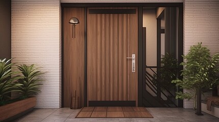 Modern wooden entrance door for the natural effect so you always come home warmly. Generative AI Technology 