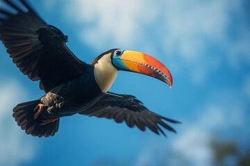 Naklejka premium portrait toucan bird flying in the sky