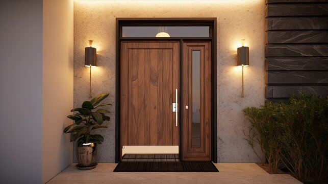 Modern wooden entrance door for the natural effect so you always come home warmly. Generative AI Technology 