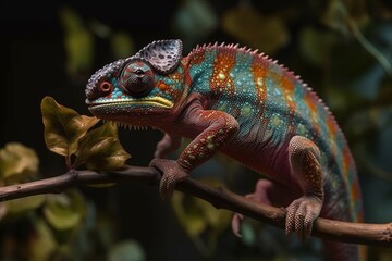 portrait chameleon on a branch