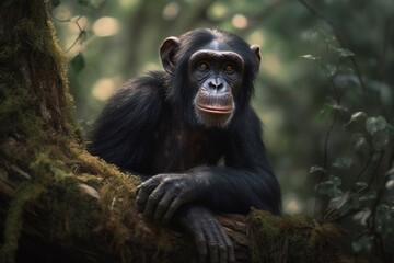Fototapeta premium portrait chimpanzee in the branch of tree