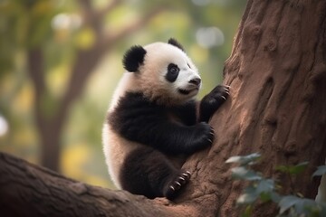 Fototapeta premium giant panda standing on the wood