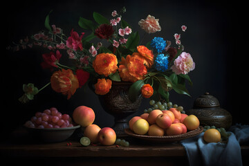 Obraz na płótnie Canvas still life with fruits and berries Generative AI