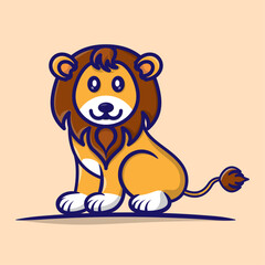 Cute lion sitting cartoon vector icon illustration. Animal vector design