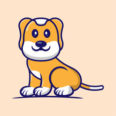 Cute dog sitting cartoon vector icon illustration, Flat animals vector