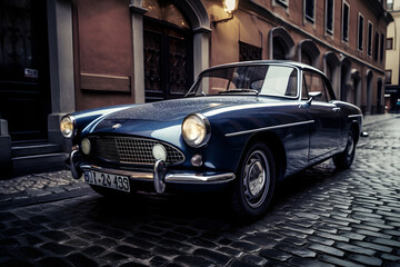 vintage car on the street of the town Generative AI