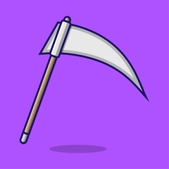 Grim reaper scythe ax vector illustration. Flat icon cartoon style