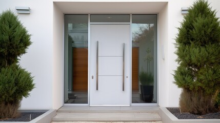 Fototapeta na wymiar White wooden entrance door for a clean and luxurious effect to be the envy of everyone
