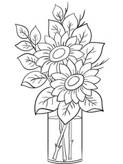 Embrace the beauty of nature with Floral Elegance, a coloring page featuring a stunning outline illustration of a vase filled with elegant flowers. Let your creativity bloom.