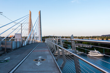 Tilikum Crossing ridge over Willamette River is open for Public transportation, bikes and pedestrians only