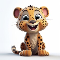 leopard cartoon isolated on white white background, cute, 3D, cartoon, Generative AI, animal