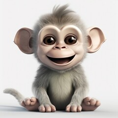 Fototapeta premium monkey white background, cute, 3D, cartoon, Generative AI, animal