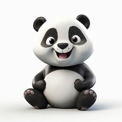 3d panda bear white background, cute, 3D, cartoon, Generative AI, animal