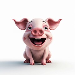 pig cartoon white background, cute, 3D, cartoon, Generative AI, animal