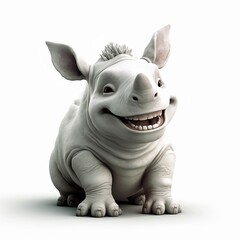 Fototapeta premium rhino cartoon isolated white background, cute, 3D, cartoon, Generative AI, animal