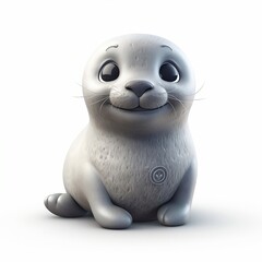 3d seal white background, cute, 3D, cartoon, Generative AI, animal